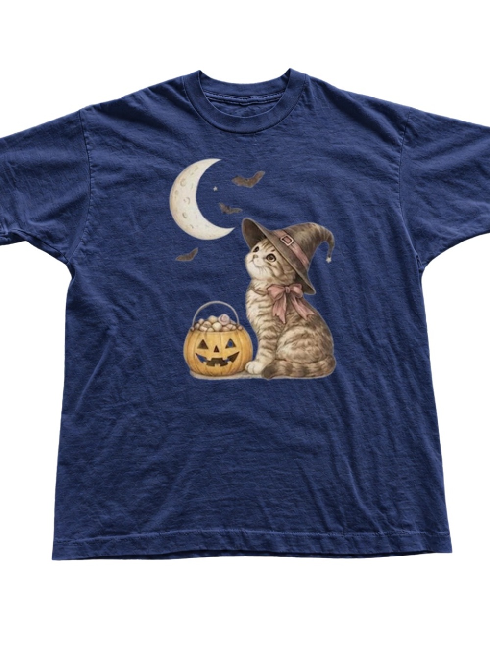 Halloween Cat Graphic Tee - Navy